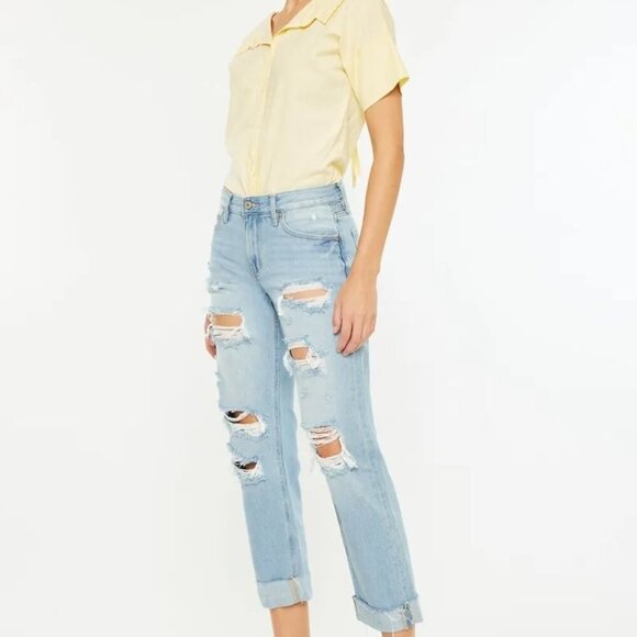 Kancan Mid Rise Distressed Boyfriend Jeans - Picture 4 of 7